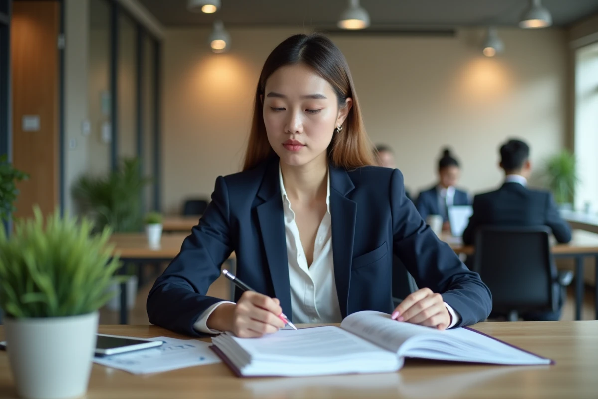 Jeune femme professionnelle concentrée au bureau