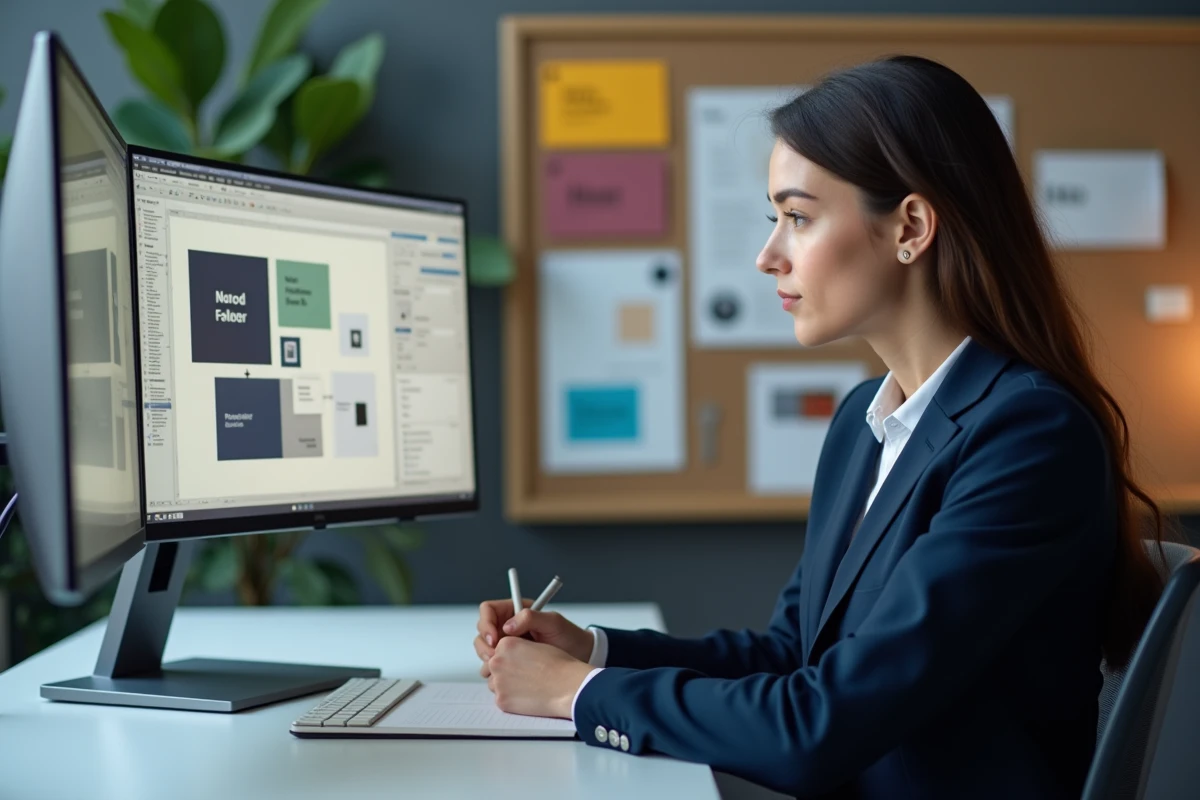 Jeune femme concevant une présentation dans un espace minimaliste