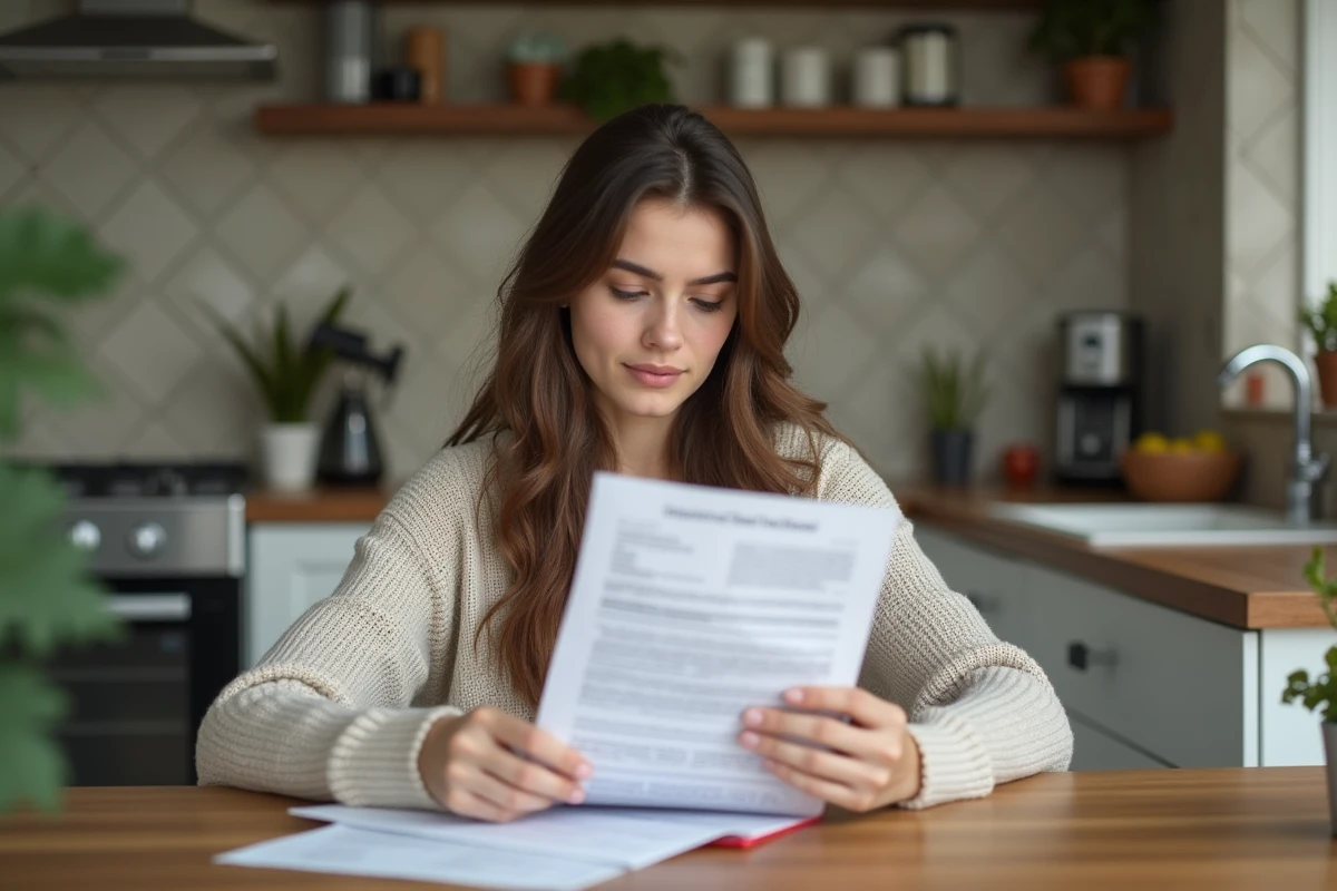 Jeune femme lisant des papiers d