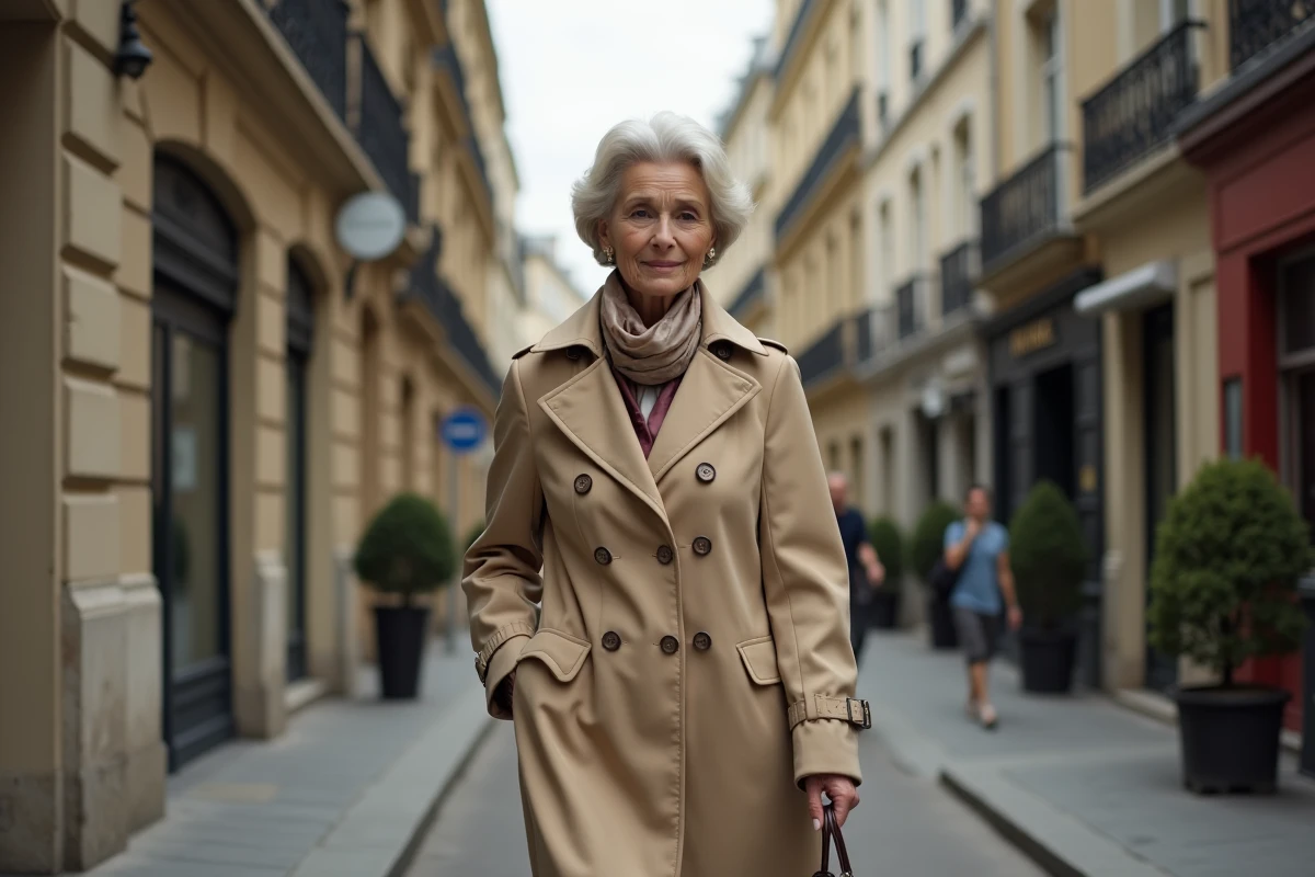 Femme mature marche dans un boulevard parisien