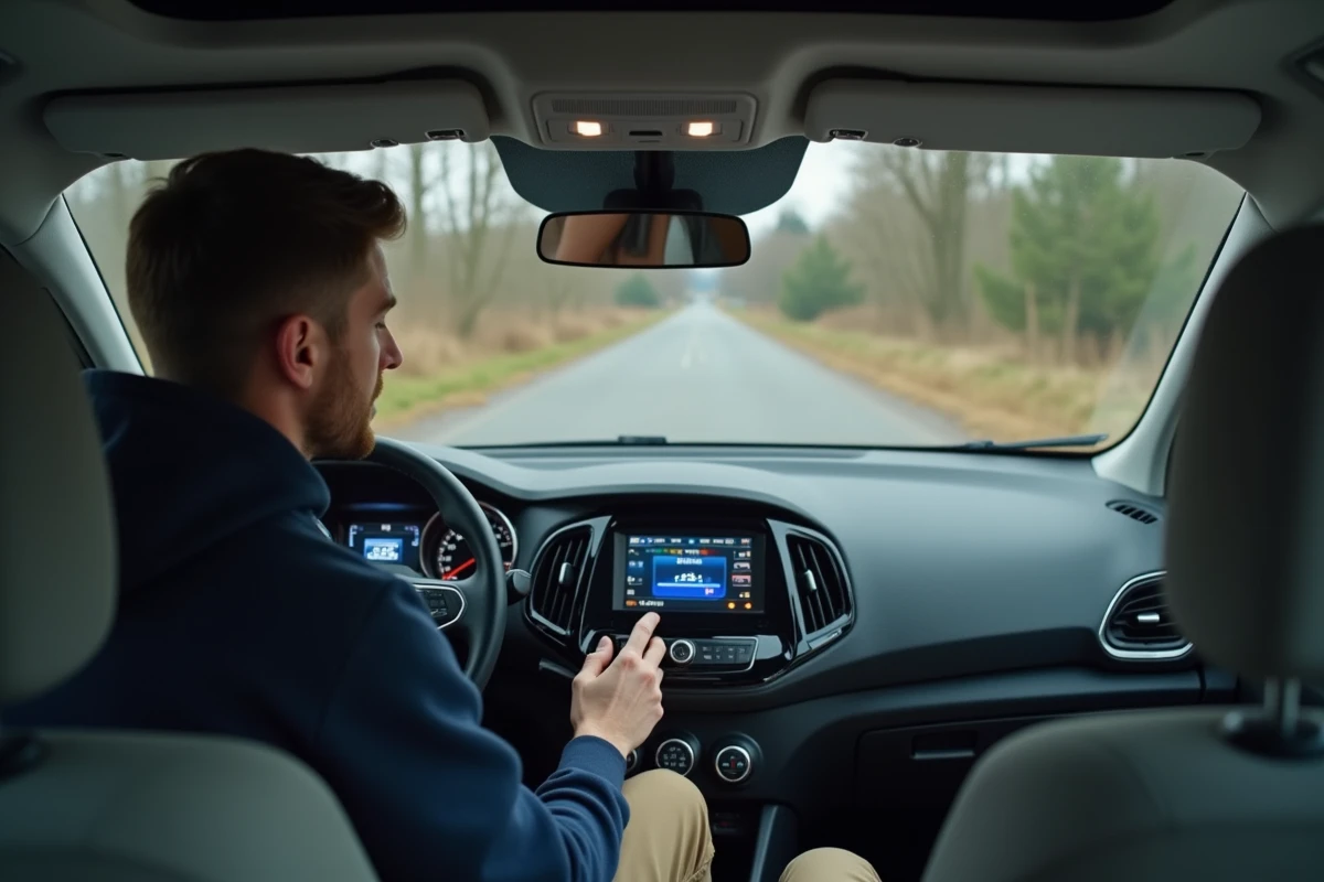 Jeune homme vérifiant le niveau de carburant dans la voiture